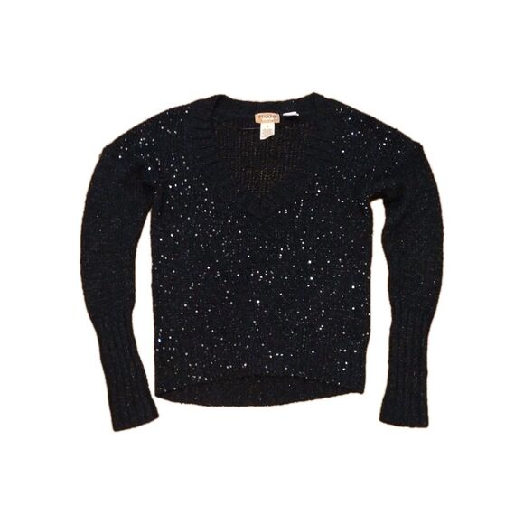 Mudd Women's Black Dark Academia Sweater Medium Sequin Sparkle - Picture 2 of 9